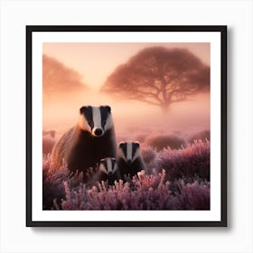 Badgers In The Field Art Print