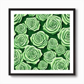 Green Roses On Green Background 2 Art Print