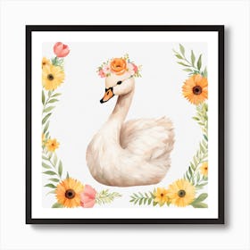 Floral Baby Swan Nursery Illustration (13) Art Print