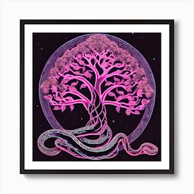 Pink Tree With Snakes Art Print