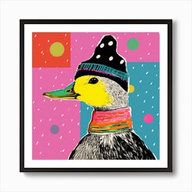 Duck In A Hat Colourful Geometric 1 Art Print