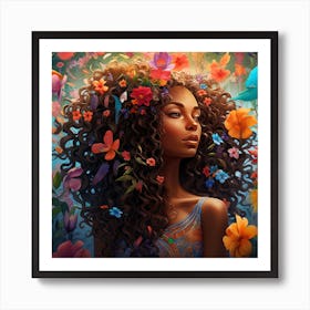 Afro Girl With Flowers 8 Art Print