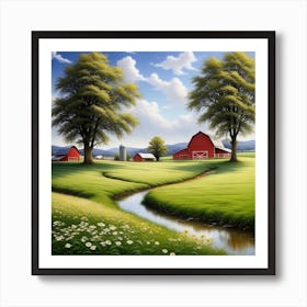 Red Barns In The Countryside Art Print