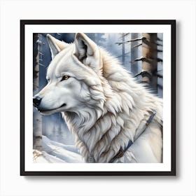 White Wolfs art Watercolor Art Print