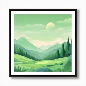 Misty mountains background in green tone 35 Art Print