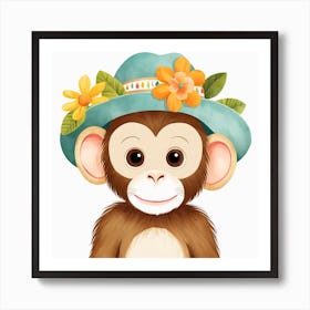Floral Baby Monkey Nursery Illustration (20) Art Print