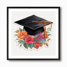Graduation Hat With Flowers Art Print