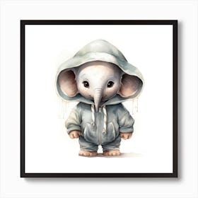 Watercolour Cartoon Elephant In A Hoodie 3 Art Print