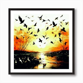 Birds At Sunset Art Print