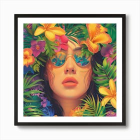 Tropical Girl In Sunglasses Poster