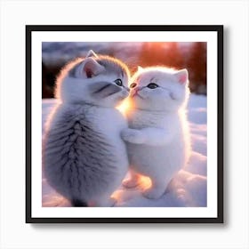 Cute Kittens In The Snow Art Print