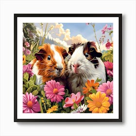 Guinea Pigs Among Wildflowers Art Print