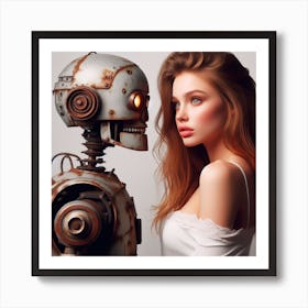 Girl With A Robot Art Print