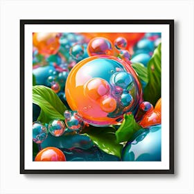 3d Bubbles Colors Dimensional Objects Illustrations Shapes Plants Vibrant Textured Spheric (8) Art Print