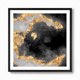 100 Nebulas in Space with Stars Abstract in Black and Gold n.065 Art Print