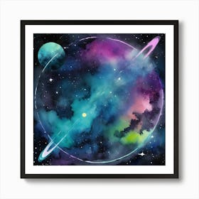 Hello Universe Space Neon Watercolor 12 Art Print 2 Art Print