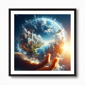 Hand Holding A Globe With City Art Print