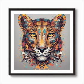 Intricate Leopard Portrait Bursting With Colors Art Print