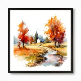 Watercolor Autumn Landscape 27 Art Print