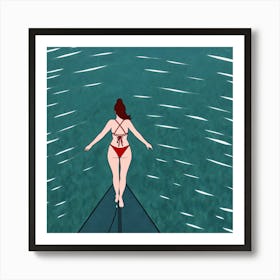 Woman In Bikini On Surfboard 2 Art Print