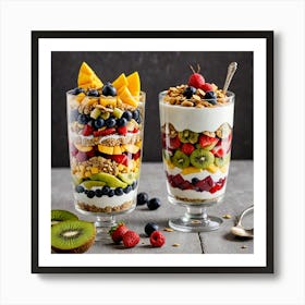 Fruit Parfait A Layered Fruit Parfait With Yogurt Granola And A Variety Of Fresh Fruits Such As Berr 2398251829(1) Art Print