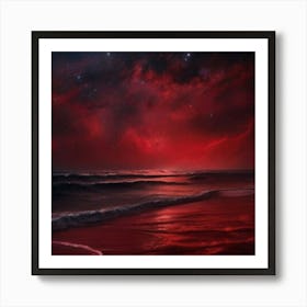 Red Sky Over The Ocean Art Print