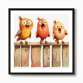 Three Birds On A Fence 11 Art Print