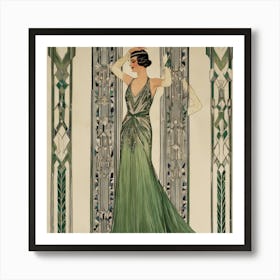 Woman In A Green Dress Art Print