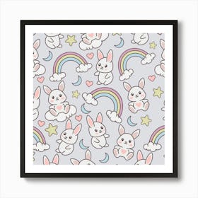 Seamless Pattern With Cute Rabbit Character Art Print