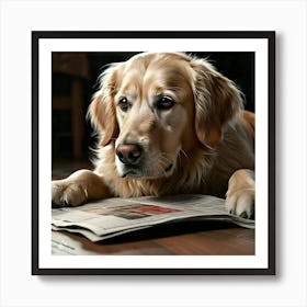 Golden Retriever Reading Newspaper Art Print