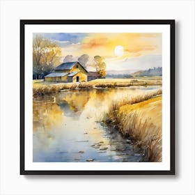 Watercolor Of A Farmhouse Art Print