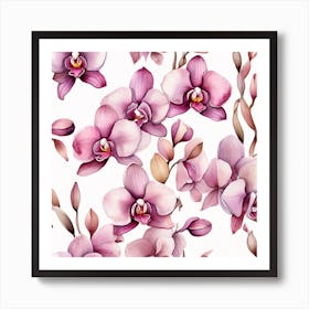 Pattern with mauve Orchid flowers 1 Art Print
