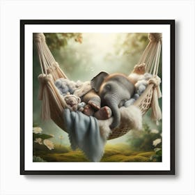 Baby Elephant Sleeping In A Hammock 6 Art Print