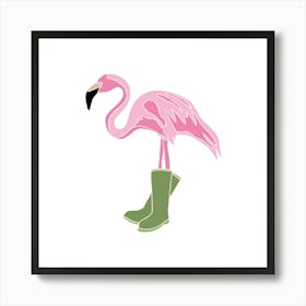 Flamingo In Wellington Wellie Boots, Fun Safari Animal Print, Square Art Print