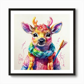 Deer In A Scarf Art Print