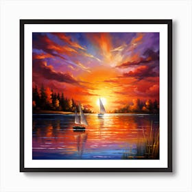 Sunset Sailboats Poster