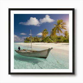 Boat On A Tropical Beach Art Print