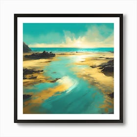 Tidal Waters, Turquoise Blue Sea on Golden Beach 1 Art Print