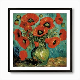 red Poppies In A Vase. Canvas Print Art Print