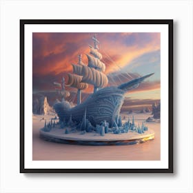 Beautiful ice sculpture in the shape of a sailing ship 6 Art Print