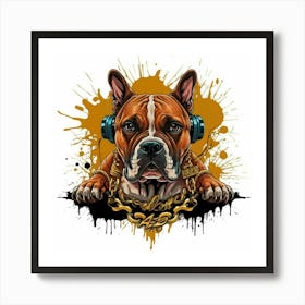 Boxer Dog With Headphones Art Print