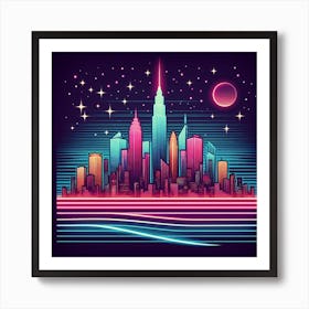 Neon City Skyline Art Print