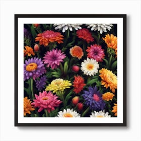 Mix of Colourful Chrysanthemum Flowers Art Print