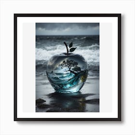 Apple Tree lovely double exposure image by blending together a stormy sea and a glass apple. Art Print