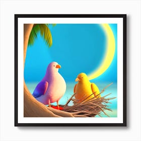 Pigeons In The Nest 1 Art Print