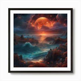 Moonlight Over The Ocean Art Print