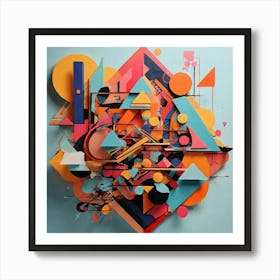 A dynamic abstract artwork with bold geometric shapes, vibrant colors, and intricate patterns. The composition should have a modern, minimalistic feel with a focus on symmetry and contrast 1 Art Print