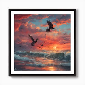 Crows At Sunset Art Print