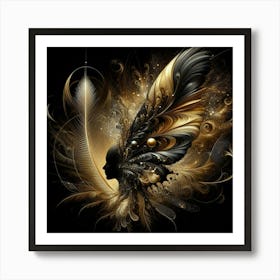 Black And Gold Feathers 4 Art Print