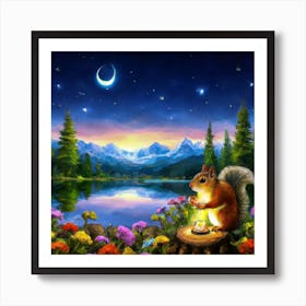 Squirrel At Night Art Print